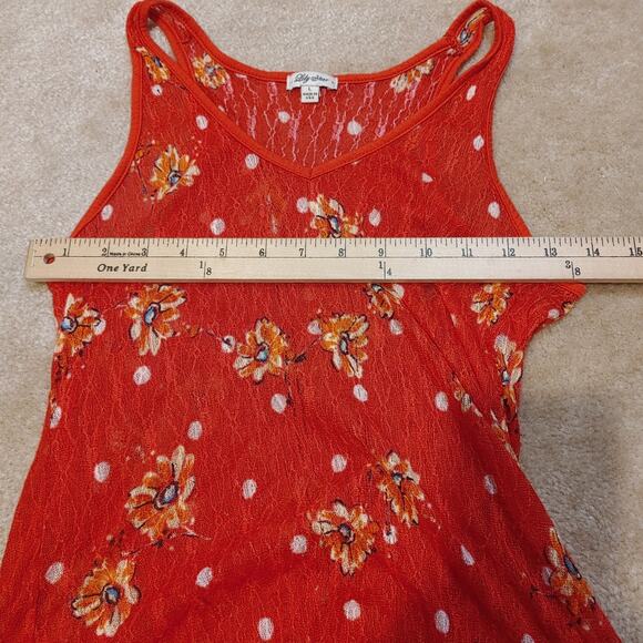 Lily Star Size Juniors Large REd Stretchy Sheer Floral Tank Top Polka Dot Summer - Picture 4 of 8